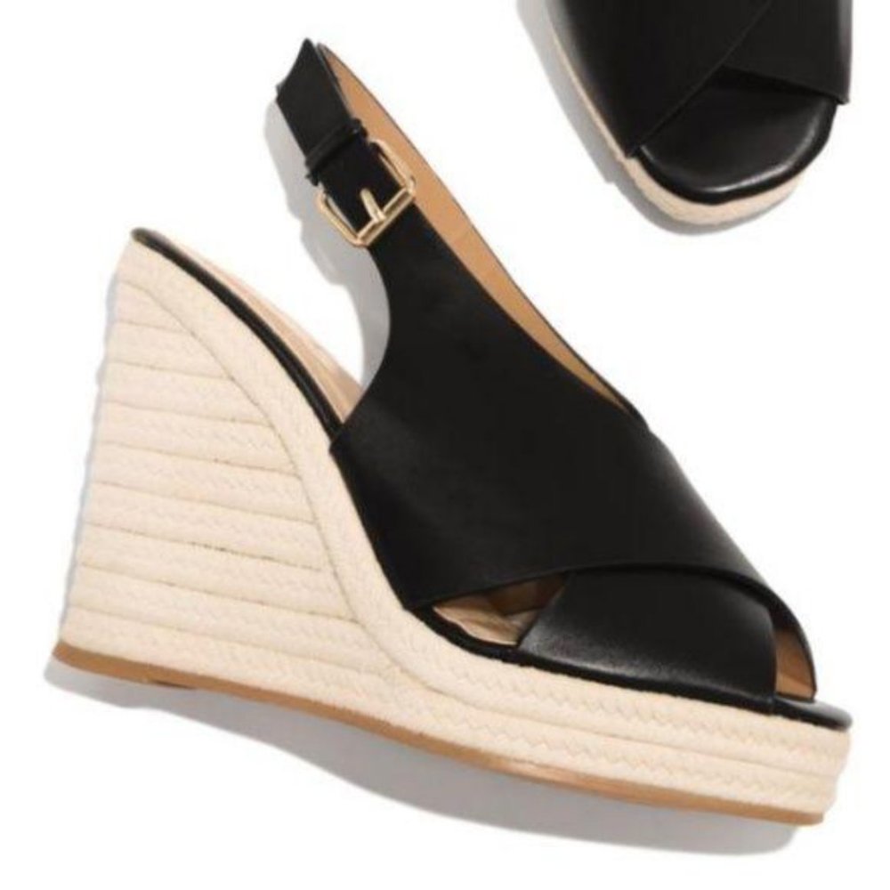 Slingback Espadrille Wedges in Black - Picture 2 of 9
